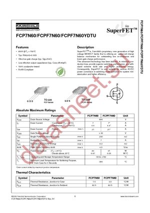 FCP7N60_F080 datasheet  